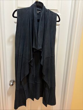Lamarque Draped Suede sleeveless Vest in Navy Blue